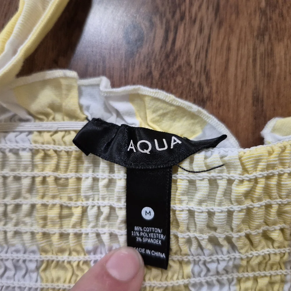 EUC Aqua Yellow Gingham Smocked Mini Dress - Picture 5 of 5